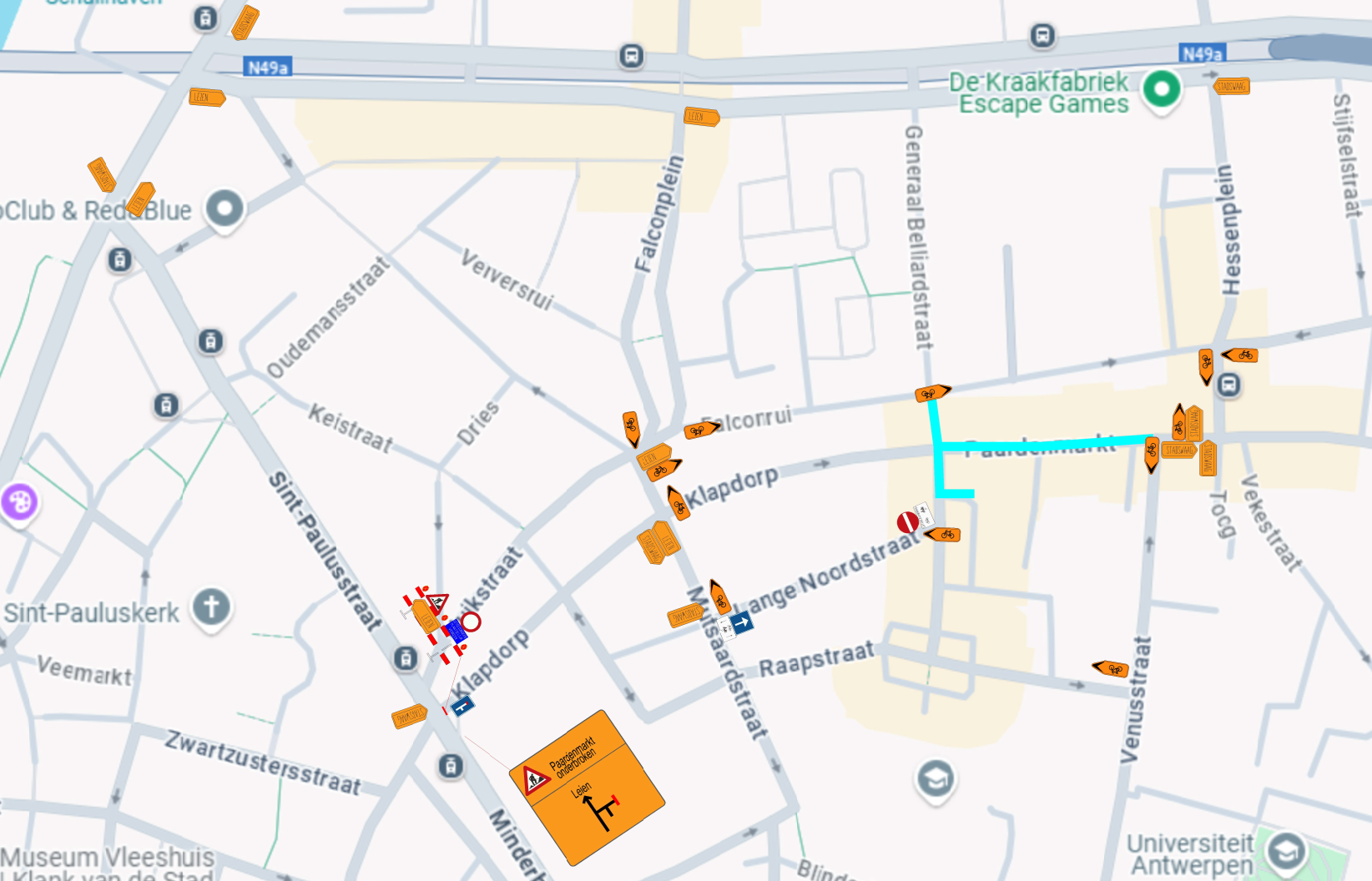 grondplan met omleiding fase 1